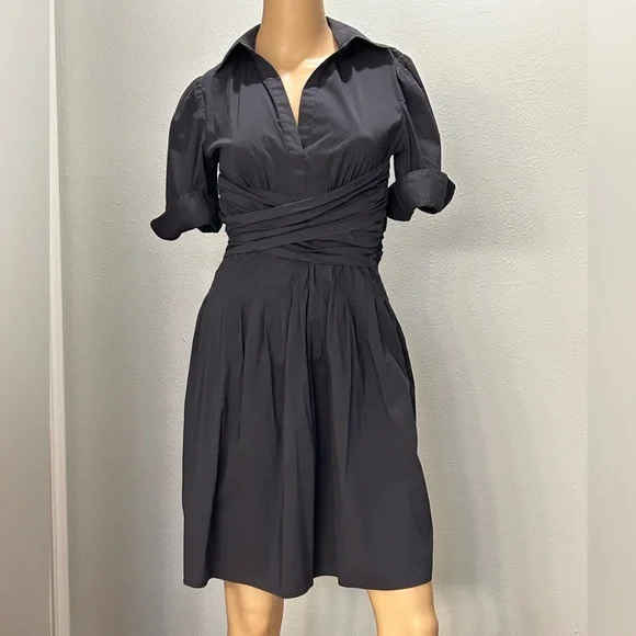 BCBG MaxAzria Collared Faux Wrap Shirt Dress sz 0 - Picture 2 of 16